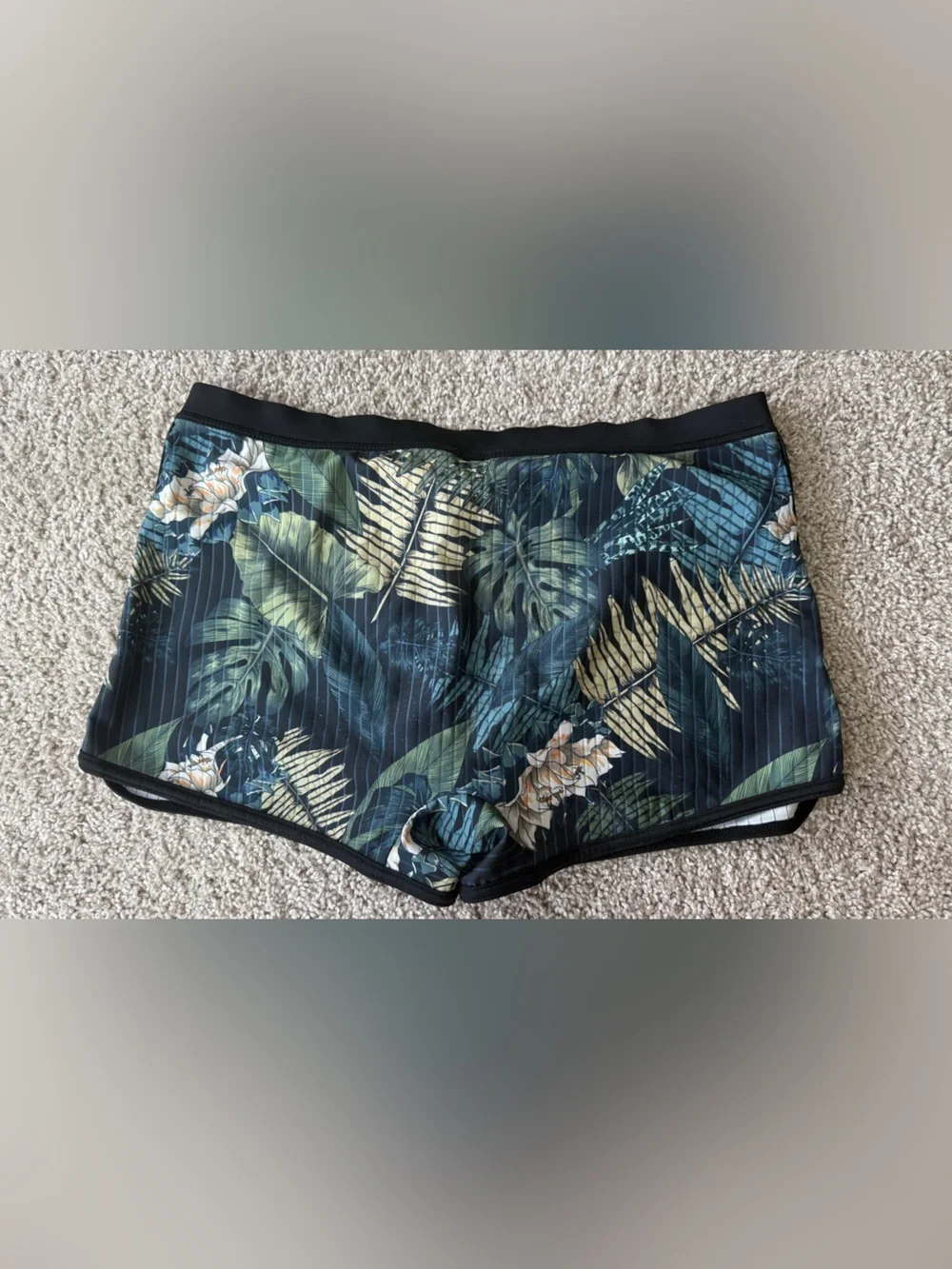 Tropical Leaf Print Swim Trunks — modern tropical